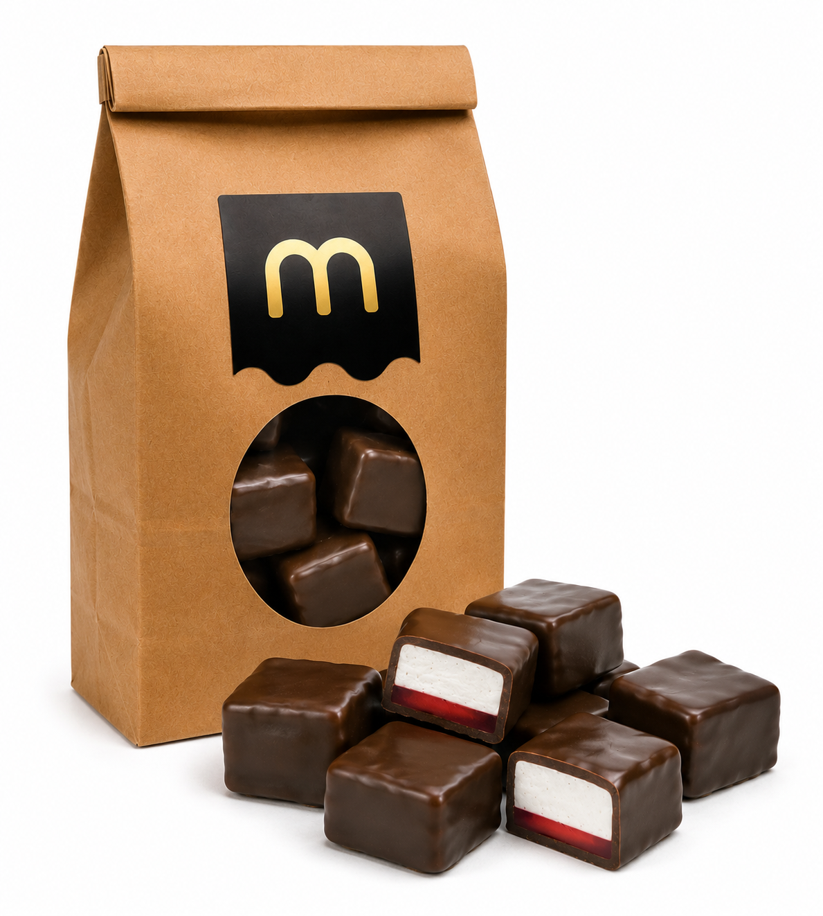 Chocolate jell covered marshmallows
