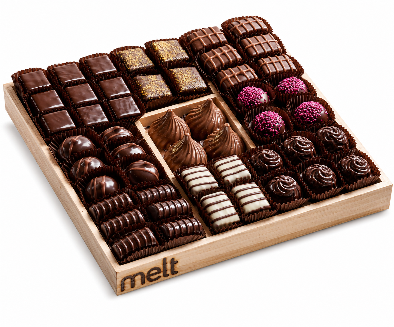 5 Section/Square Chocolates Wooden Tray