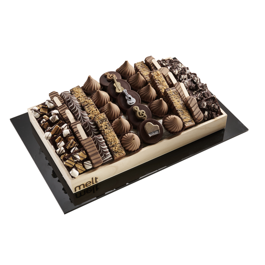 Musical Chocolates on Wooden Tray with Acrylic Base