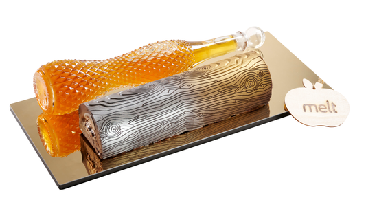 Deluxe Chocolate Log + Honey on Gold Acrylic Base