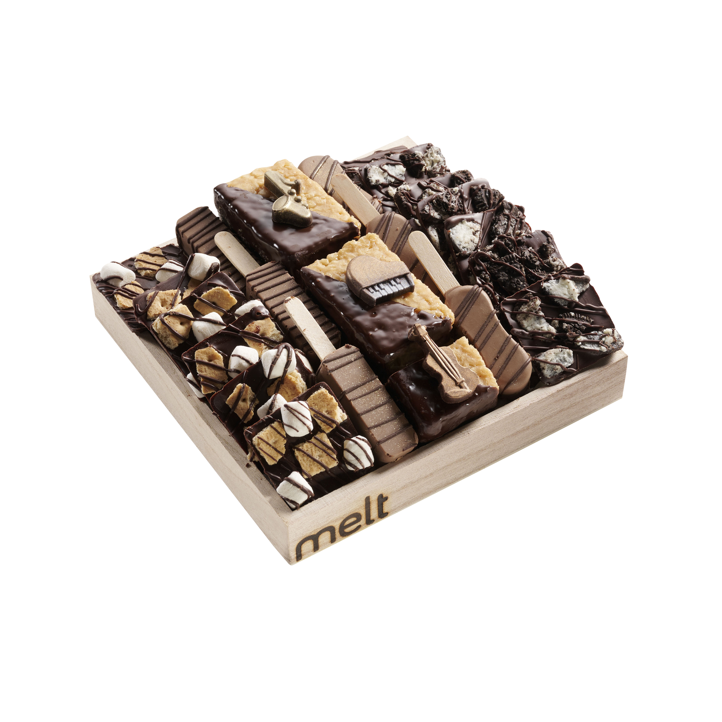 Musical Peanut Chews + Chocolate Barks/Pops Wooden Tray