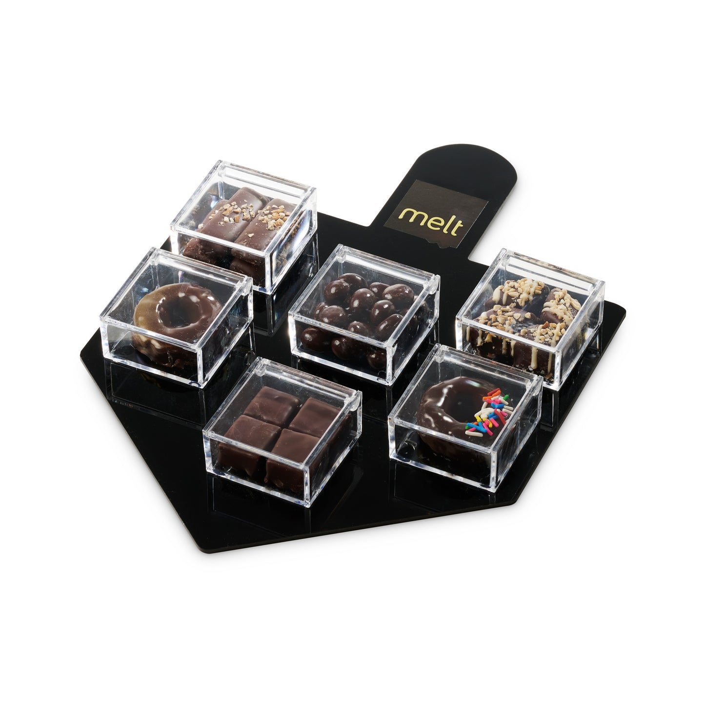 Chanukah dreidel shape acrylic filled with chocolates