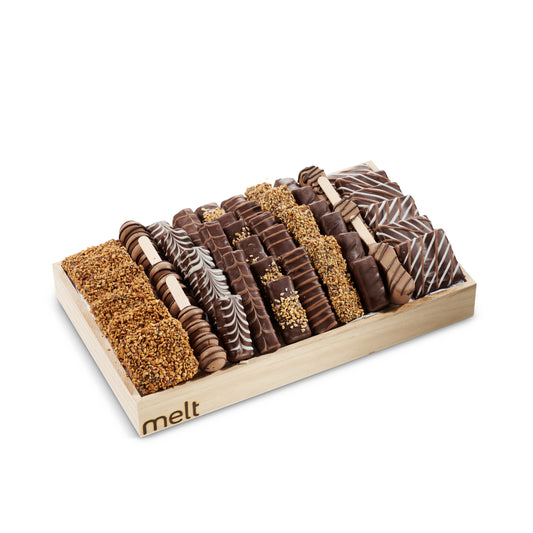 Chocolate wood tray Assorted premium chocolates