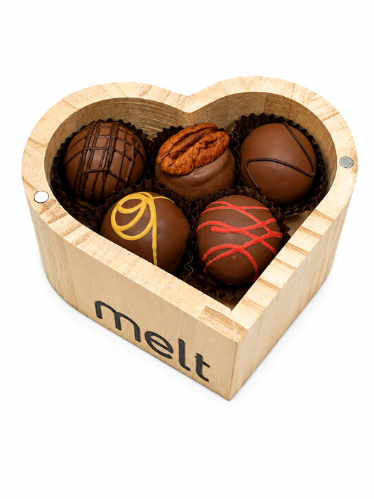 Heart wooden shape  delicious dairy truffles