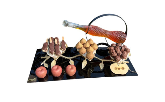 Chocolates in Gold Leafy Dish + Honey Setup