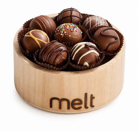 Dairy Chocolate Balls in Round Wooden Container