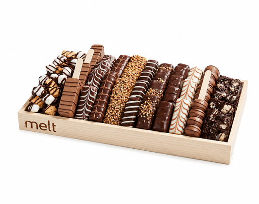 Chocolate wood tray Assorted premium chocolates