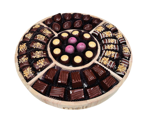 Mix chocolate  round wooden platter