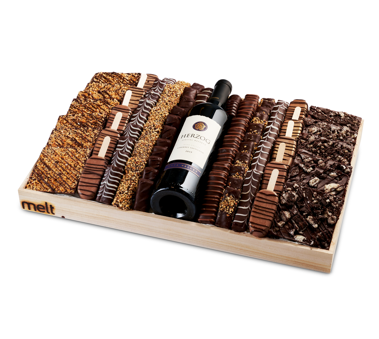 Deluxe Chocolates and Wine Wooden Tray