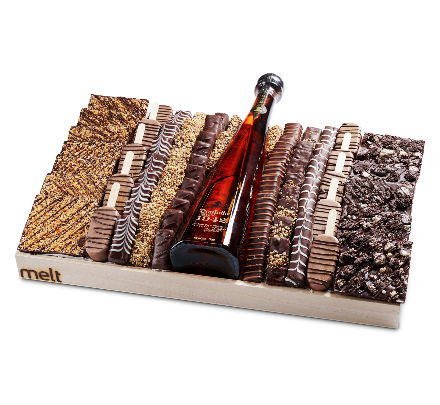 Premium Chocolates and Wine Wooden Tray