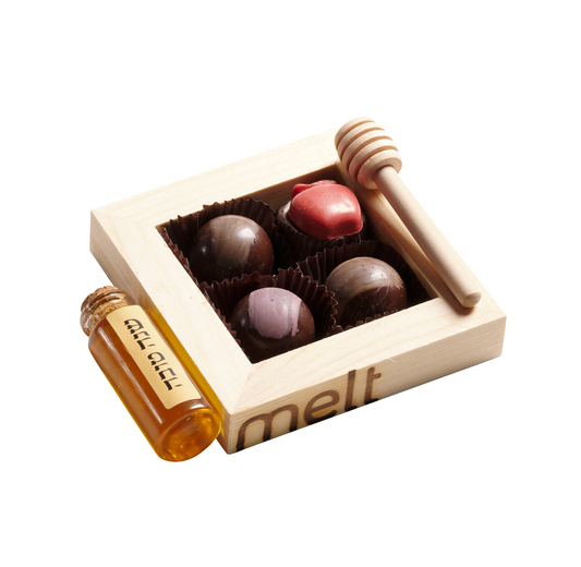 Apple Chocolate and Balls in Wooden Tray