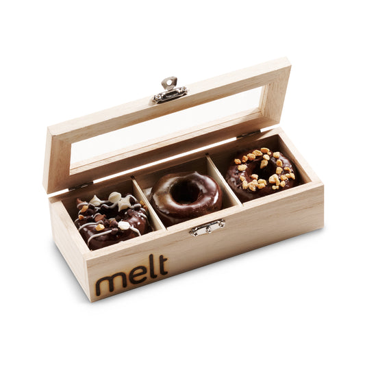 Melt wooden gift box 3 pc peanutchew donuts