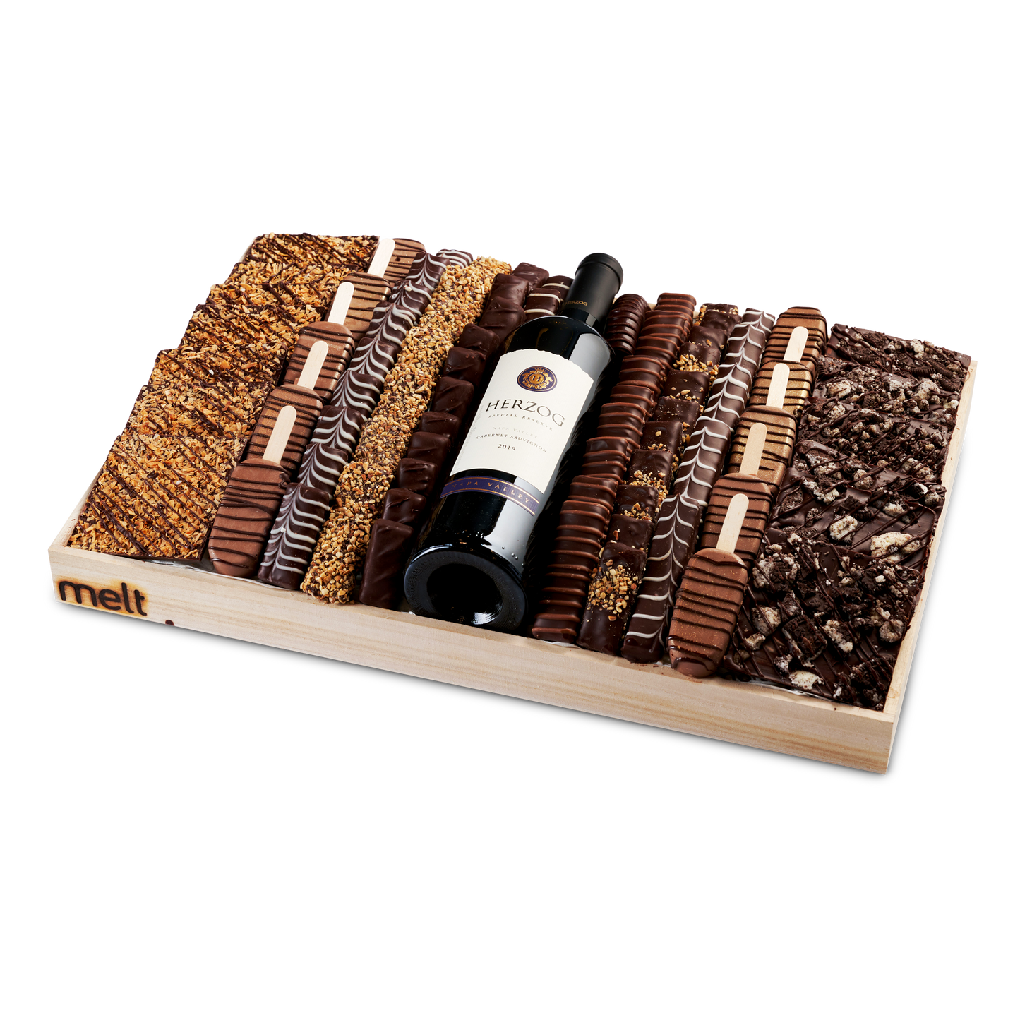 Deluxe Chocolates and Wine Wooden Tray