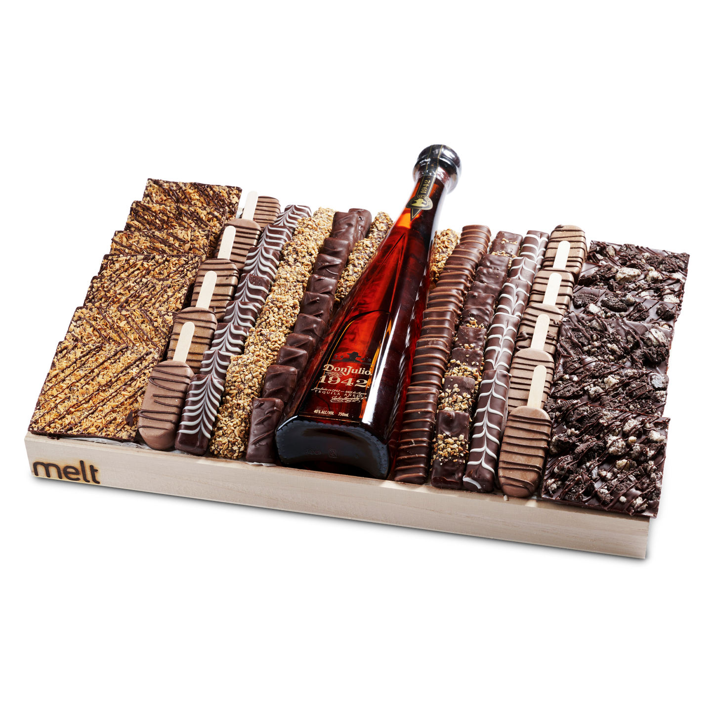 Premium Chocolates and Wine Wooden Tray