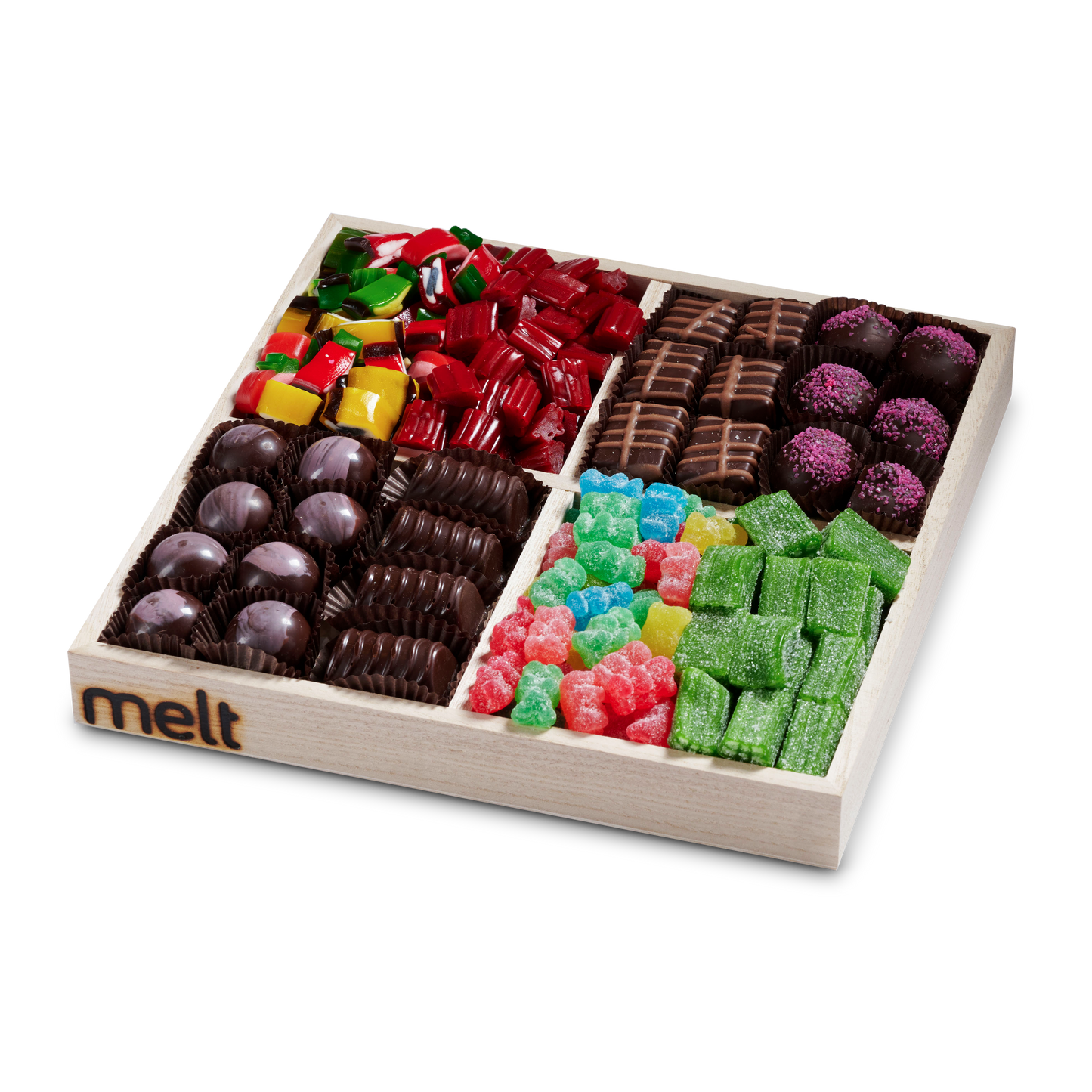 4 Section Chocolates and Candy Wooden Tray